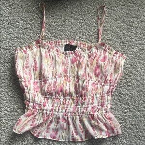 MINKPINK Pink & Cream Floral Smocked Cami Top